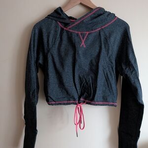 Kyodan Dark Heather Gray Cropped Hoodie with Pink Trim